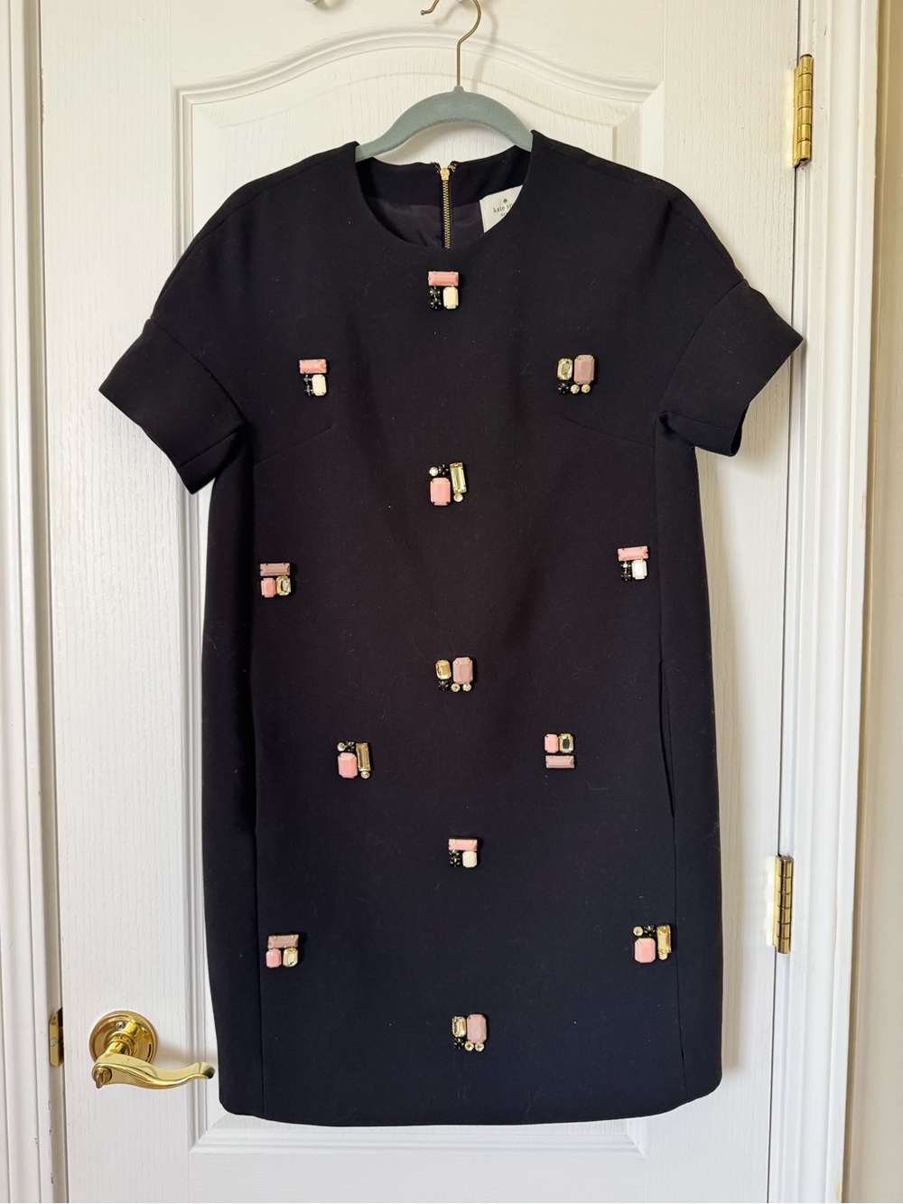 Kate Spade New York Embellished Shift Dress Black Rhinestone Mini Size 4